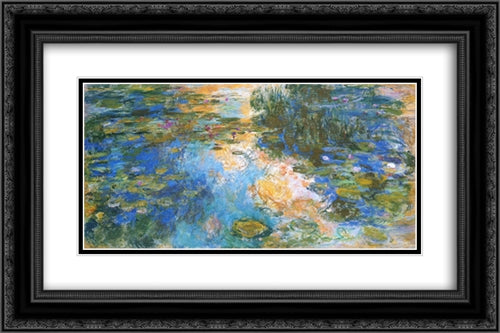 Water Lily Pond 24x16 Black Ornate Wood Framed Art Print Poster with Double Matting by Monet, Claude