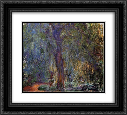 Weeping Willow 22x20 Black Ornate Wood Framed Art Print Poster with Double Matting by Monet, Claude