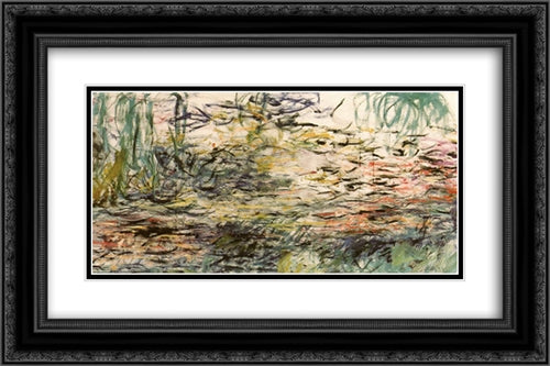 Water Lilies 24x16 Black Ornate Wood Framed Art Print Poster with Double Matting by Monet, Claude