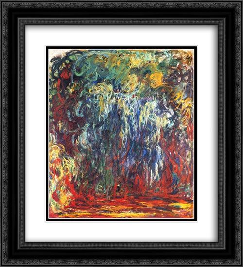 Weeping Willow, Giverny 20x22 Black Ornate Wood Framed Art Print Poster with Double Matting by Monet, Claude