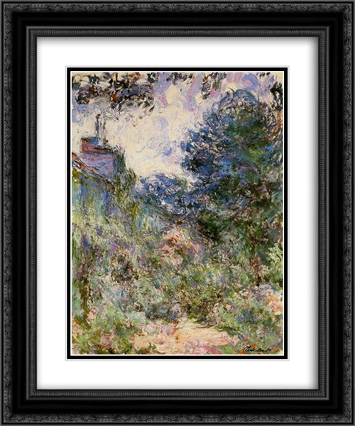 The House Seen from the Rose Garden 20x24 Black Ornate Wood Framed Art Print Poster with Double Matting by Monet, Claude