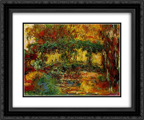 The Japanese Bridge 24x20 Black Ornate Wood Framed Art Print Poster with Double Matting by Monet, Claude