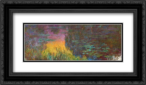 Water Lilies 24x14 Black Ornate Wood Framed Art Print Poster with Double Matting by Monet, Claude