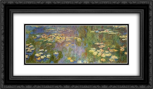 Water Lilies 24x14 Black Ornate Wood Framed Art Print Poster with Double Matting by Monet, Claude