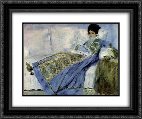 Madame Monet on the Divan 24x20 Black Ornate Wood Framed Art Print Poster with Double Matting by Monet, Claude