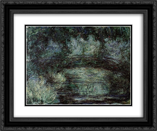 The Japanese Bridge 24x20 Black Ornate Wood Framed Art Print Poster with Double Matting by Monet, Claude