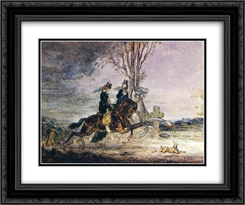 Two Modern Horsewomen 24x20 Black Ornate Wood Framed Art Print Poster with Double Matting by Moreau, Gustave