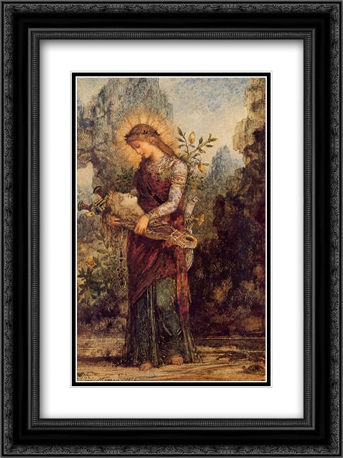 Thracian Girl Carrying the Head of Orpheus 18x24 Black Ornate Wood Framed Art Print Poster with Double Matting by Moreau, Gustave