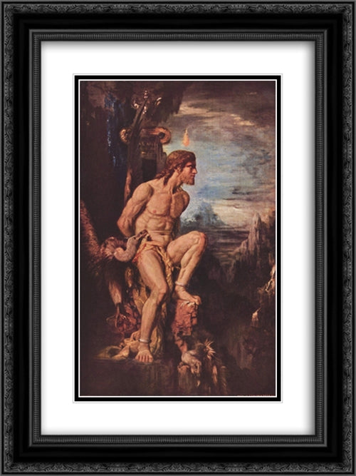 Prometheus 18x24 Black Ornate Wood Framed Art Print Poster with Double Matting by Moreau, Gustave