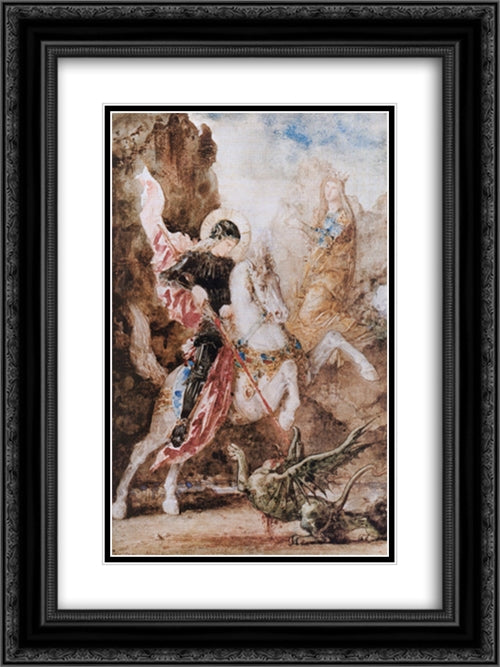 Saint George 18x24 Black Ornate Wood Framed Art Print Poster with Double Matting by Moreau, Gustave