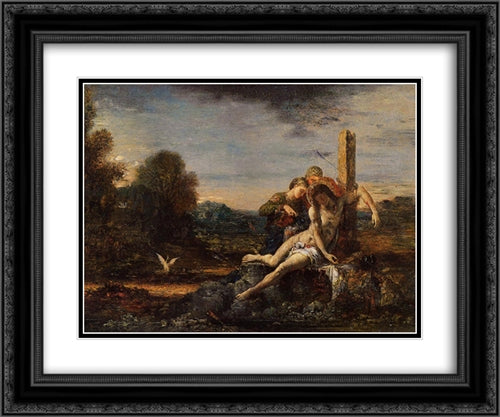 Saint Sebastian being Tended by Saintly Women 24x20 Black Ornate Wood Framed Art Print Poster with Double Matting by Moreau, Gustave