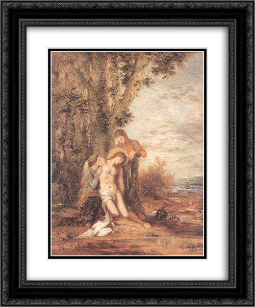 The Martyred St. Sebastian 20x24 Black Ornate Wood Framed Art Print Poster with Double Matting by Moreau, Gustave