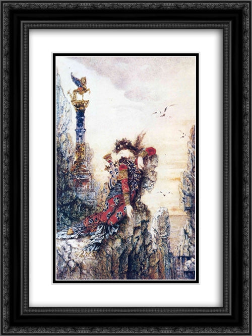 Sappho on the Rocks 18x24 Black Ornate Wood Framed Art Print Poster with Double Matting by Moreau, Gustave