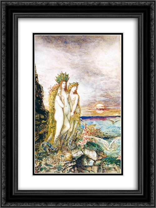 The Sirens 18x24 Black Ornate Wood Framed Art Print Poster with Double Matting by Moreau, Gustave