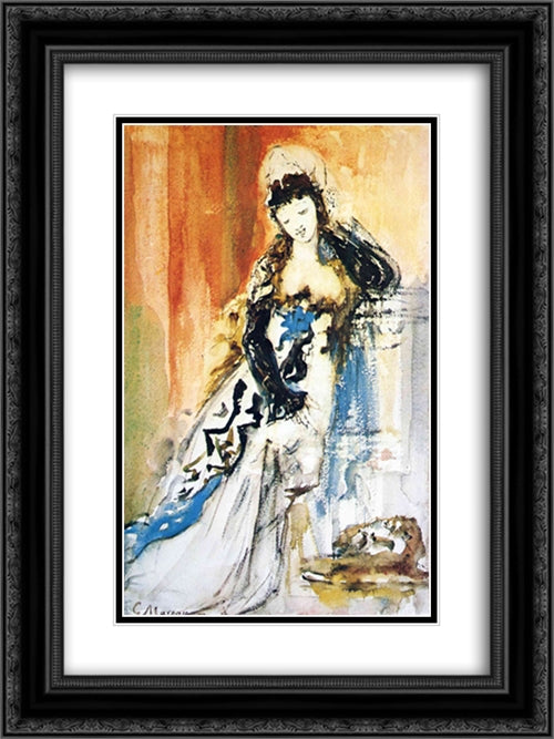 Salome 18x24 Black Ornate Wood Framed Art Print Poster with Double Matting by Moreau, Gustave