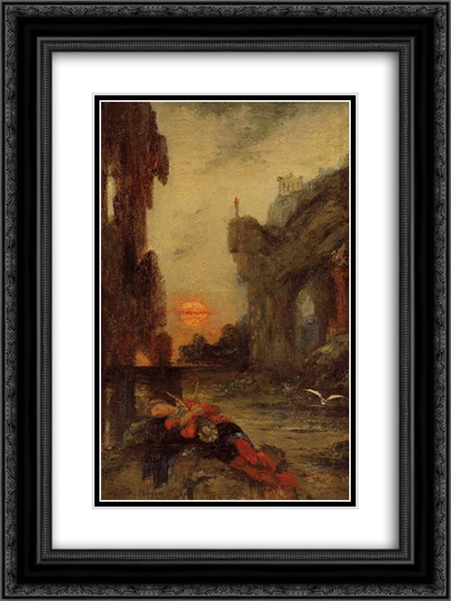 The Death of Sappho 18x24 Black Ornate Wood Framed Art Print Poster with Double Matting by Moreau, Gustave