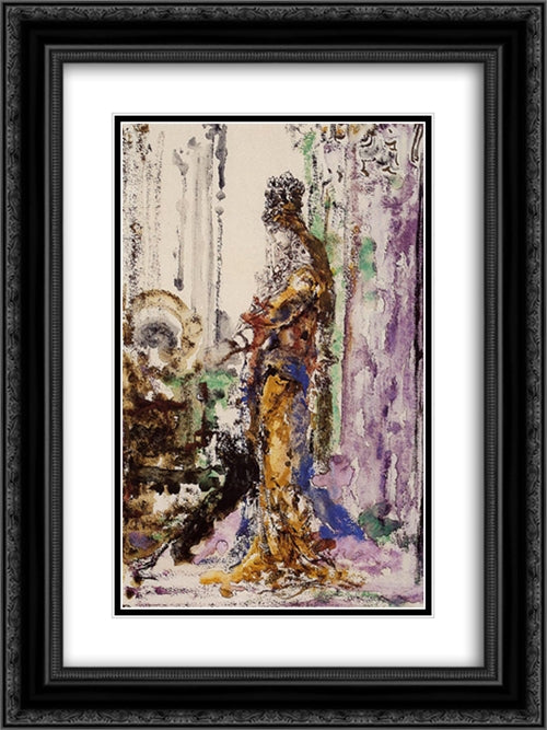 Woman and Panther (Salome and the Panther) 18x24 Black Ornate Wood Framed Art Print Poster with Double Matting by Moreau, Gustave