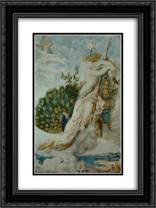 The Peacock complaining to Juno 18x24 Black Ornate Wood Framed Art Print Poster with Double Matting by Moreau, Gustave