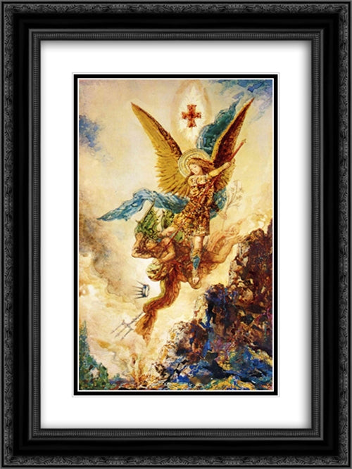 Saint Michael Vanquishing Satan 18x24 Black Ornate Wood Framed Art Print Poster with Double Matting by Moreau, Gustave