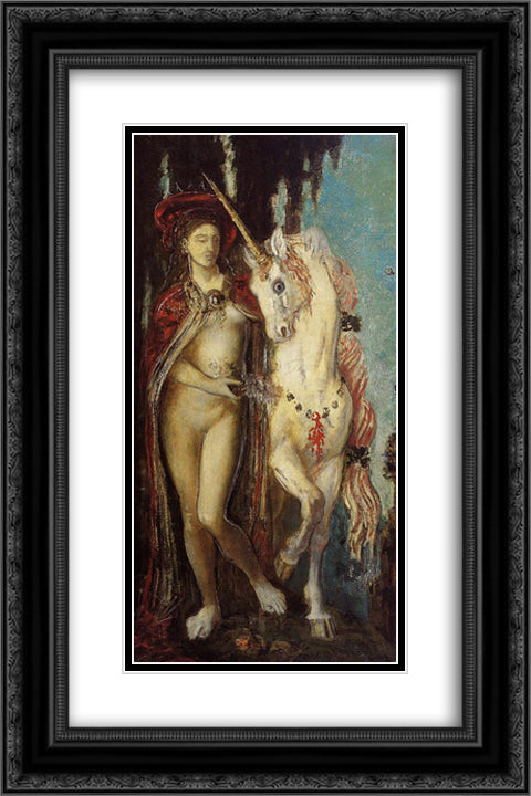 The Unicorn 16x24 Black Ornate Wood Framed Art Print Poster with Double Matting by Moreau, Gustave