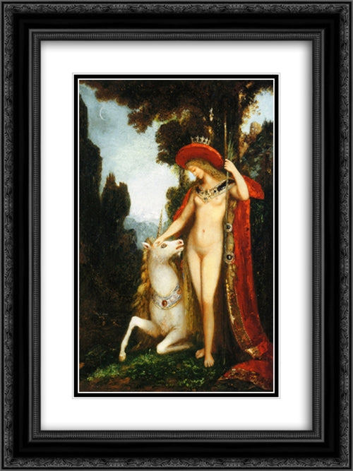 The Unicorne 18x24 Black Ornate Wood Framed Art Print Poster with Double Matting by Moreau, Gustave