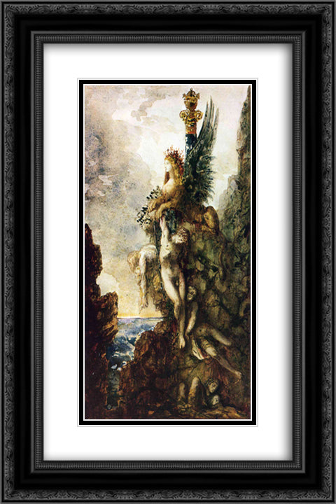 The Victorious Sphinx 16x24 Black Ornate Wood Framed Art Print Poster with Double Matting by Moreau, Gustave