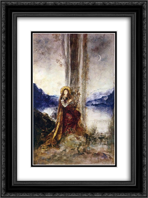 The Evening 18x24 Black Ornate Wood Framed Art Print Poster with Double Matting by Moreau, Gustave