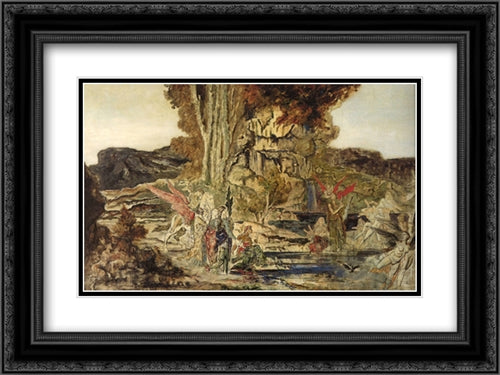 The Pierides 24x18 Black Ornate Wood Framed Art Print Poster with Double Matting by Moreau, Gustave