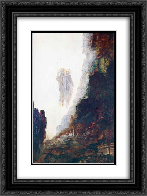 The Angels of Sodom 18x24 Black Ornate Wood Framed Art Print Poster with Double Matting by Moreau, Gustave