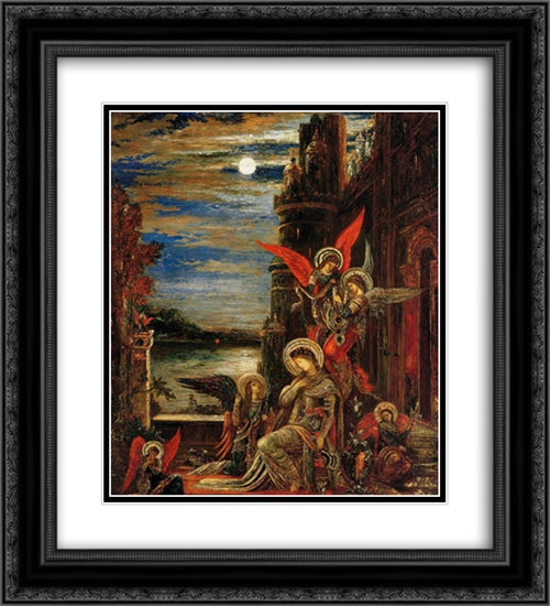 St. Cecilia (The Angels Announcing her Coming Martyrdom) 20x22 Black Ornate Wood Framed Art Print Poster with Double Matting by Moreau, Gustave