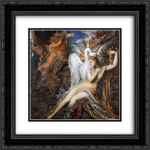 Leda 20x20 Black Ornate Wood Framed Art Print Poster with Double Matting by Moreau, Gustave