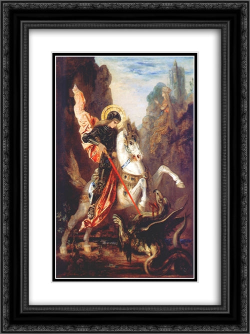 Saint George 18x24 Black Ornate Wood Framed Art Print Poster with Double Matting by Moreau, Gustave