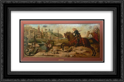 Saint George, after Vittore Carpaccio 24x16 Black Ornate Wood Framed Art Print Poster with Double Matting by Moreau, Gustave