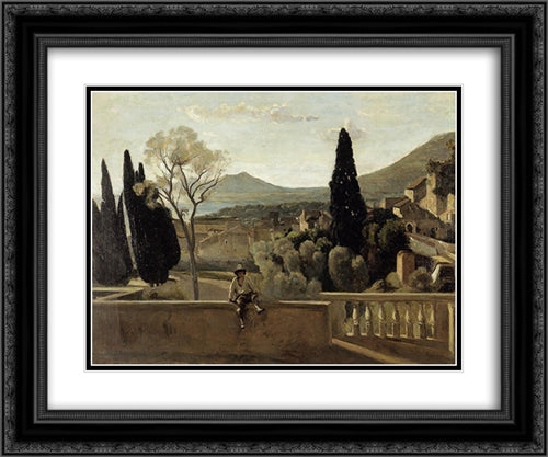 View of Tivoli (after Corot) 24x20 Black Ornate Wood Framed Art Print Poster with Double Matting by Morisot, Berthe