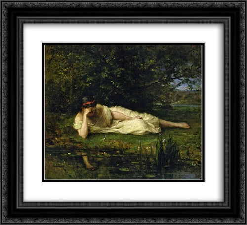 Study, The Water's Edge 22x20 Black Ornate Wood Framed Art Print Poster with Double Matting by Morisot, Berthe