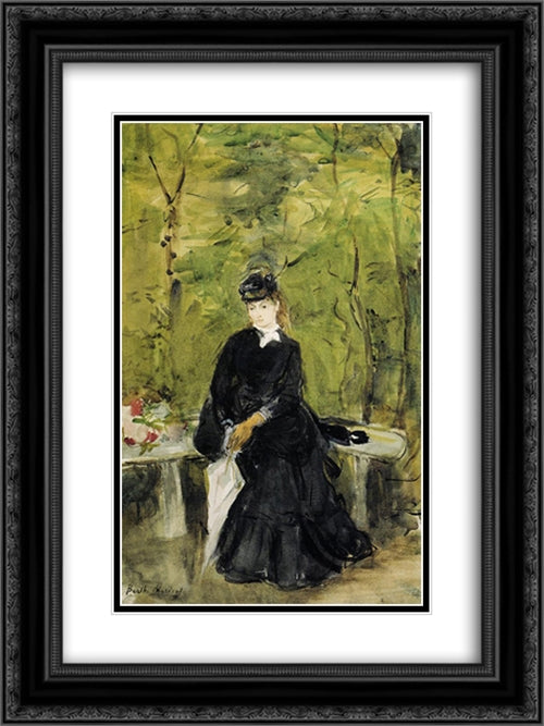 Young Lady Seated on a Bench 18x24 Black Ornate Wood Framed Art Print Poster with Double Matting by Morisot, Berthe