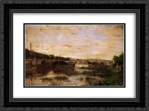 The Seine below the Pont d'Lena 24x18 Black Ornate Wood Framed Art Print Poster with Double Matting by Morisot, Berthe