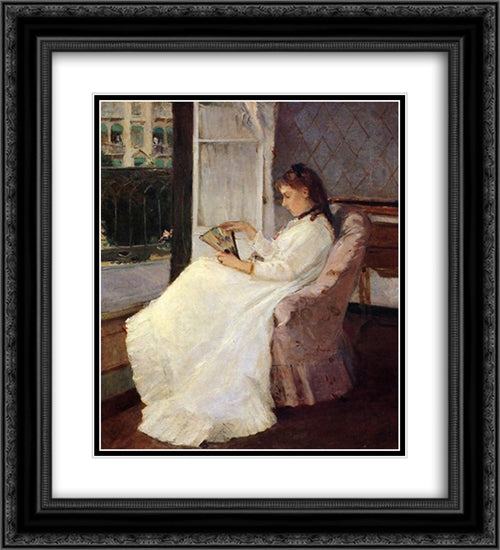 The Artist's Sister at a Window 20x22 Black Ornate Wood Framed Art Print Poster with Double Matting by Morisot, Berthe