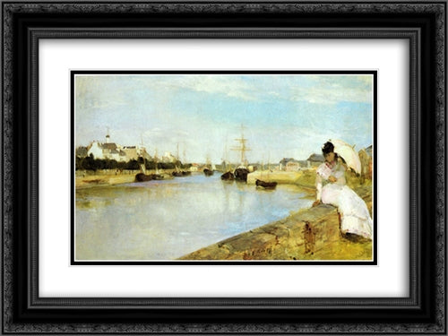 The Harbor at Lorient 24x18 Black Ornate Wood Framed Art Print Poster with Double Matting by Morisot, Berthe