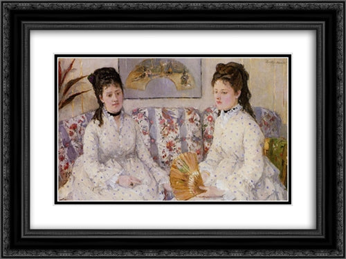 Two Sisters on a Couch 24x18 Black Ornate Wood Framed Art Print Poster with Double Matting by Morisot, Berthe