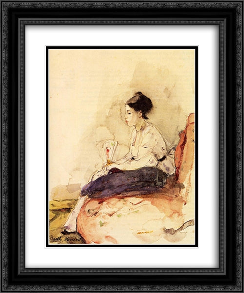 On the Sofa 20x24 Black Ornate Wood Framed Art Print Poster with Double Matting by Morisot, Berthe