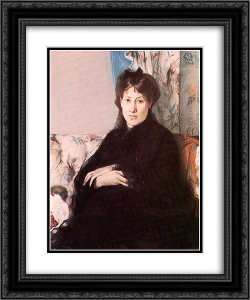 Portrait of Edma Pontillon 20x24 Black Ornate Wood Framed Art Print Poster with Double Matting by Morisot, Berthe