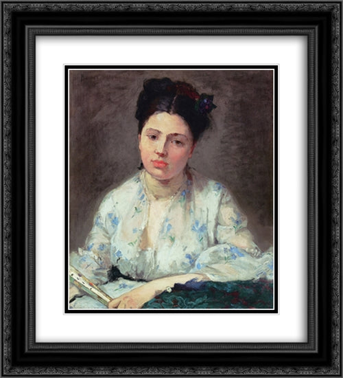 Young Woman 20x22 Black Ornate Wood Framed Art Print Poster with Double Matting by Morisot, Berthe