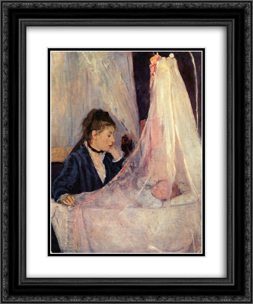 The Cradle 20x24 Black Ornate Wood Framed Art Print Poster with Double Matting by Morisot, Berthe