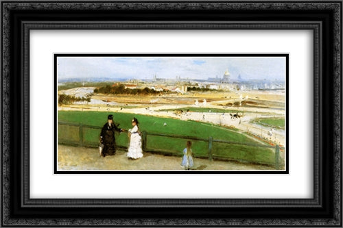 View on Paris Sun 24x16 Black Ornate Wood Framed Art Print Poster with Double Matting by Morisot, Berthe