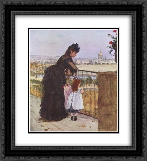 Woman and child on the balcony 20x22 Black Ornate Wood Framed Art Print Poster with Double Matting by Morisot, Berthe