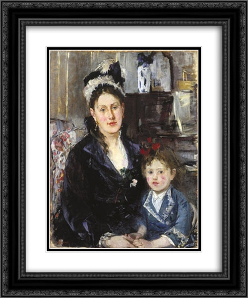 Mme Boursier and Her Daughter 20x24 Black Ornate Wood Framed Art Print Poster with Double Matting by Morisot, Berthe