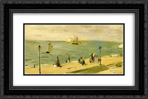 The Beach at Petit Dalles (aka On the Beach) 24x16 Black Ornate Wood Framed Art Print Poster with Double Matting by Morisot, Berthe