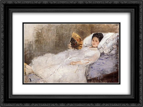 Portrait of Madame Hubbard 24x18 Black Ornate Wood Framed Art Print Poster with Double Matting by Morisot, Berthe