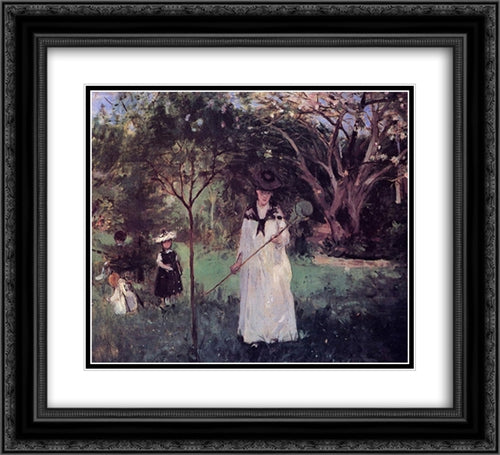 The Butterfly Hunt 22x20 Black Ornate Wood Framed Art Print Poster with Double Matting by Morisot, Berthe